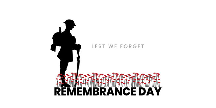 Remembrance day poster, Lest We forget 11 November greeting banner or card of poppy flowers, Remembrance day, Victory Day, Anzac day, Vector illustration.	