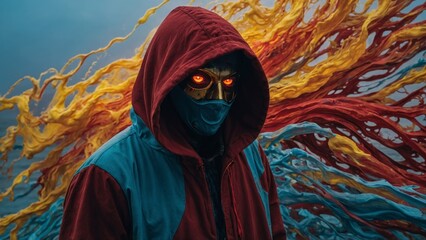 a man with a mask and a skull