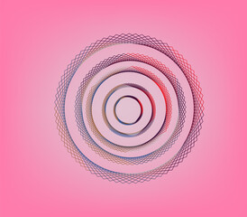 abstract background with circles. Round frame made of dynamic neon curved lines on gradiant background.