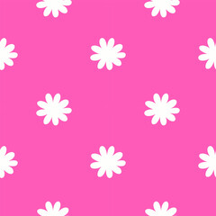 Cute chamomile on a hot pink bright background stylish and trend daisy pattern minimalist seamless vector pink style 90s repeat background