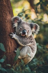 Obraz premium Koala on Tree Trunk,