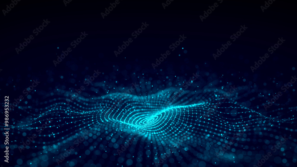 Poster 3d digital circular dynamic wave. technology smart wave. seamless flow digital structure. cyber tech