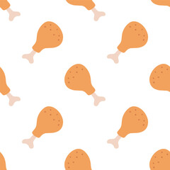 Cartoon Drumstick Chicken seamless patterns, Vector.