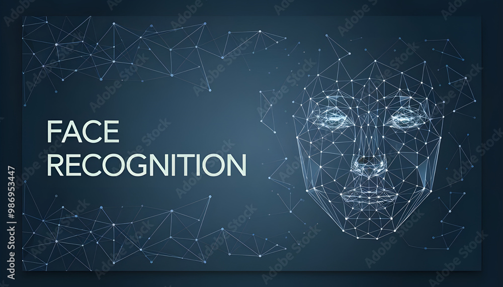 Poster face recognition low poly wireframe banner vector template. futuristic computer technology, smart id