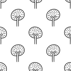Cartoon doodle tree seamless pattern.
