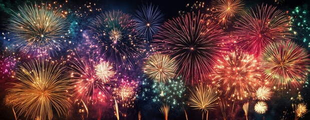 Colorful fireworks exploding in the night sky during a festive celebration 