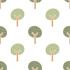 Cartoon cute tree seamless pattern.