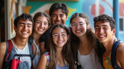 Obraz premium Group of Happy Diverse Teenagers Smiling and Looking at Camera