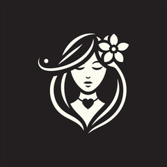 Elegant Charm Black Logo with a Woman's Face Iconic Simplicity Vector Icon of Black Female Face. beautiful floral girl with love sign icon logo