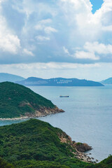 A beautiful scenery from Lamma Island hiking trails from Sok Kwu Wan and ling kok shan overlook the ferry in the ocean