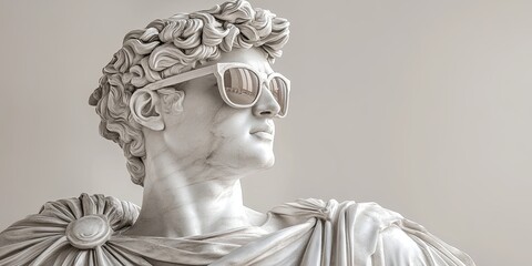 **Classical Cool: A marble bust of a Roman emperor gets a modern twist with a pair of stylish sunglasses, blending ancient and contemporary aesthetics. ** 