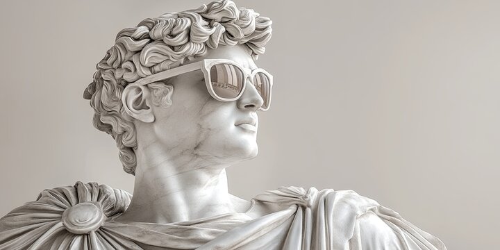 **Classical Cool: A marble bust of a Roman emperor gets a modern twist with a pair of stylish sunglasses, blending ancient and contemporary aesthetics. ** 