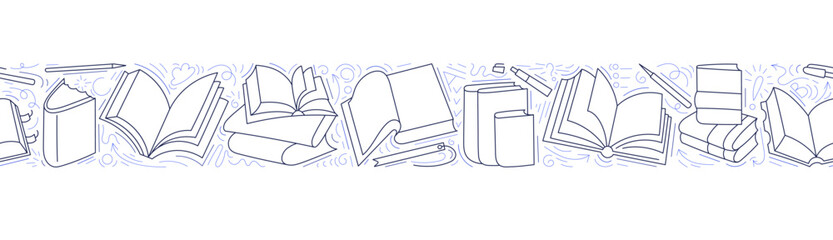 Open books vector border. Sketch line art divide