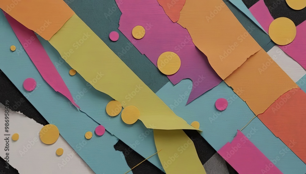 Poster a colorful collage of paper with many different colors and shapes