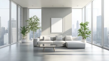 Fototapeta premium Interior of modern living room with white walls 