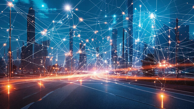 Abstract Futuristic Visualization of Electronic Communications and Blockchain