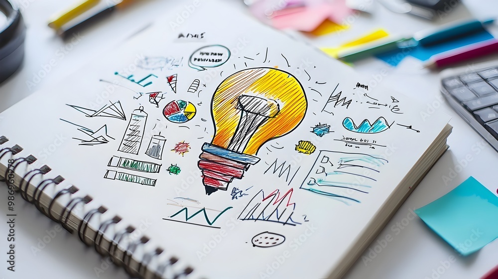 Poster open business notebook for brainstorming and concept planning