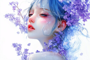 Blue Hair, Flower Crown.