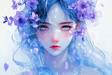 Blue Hair & Flowers.