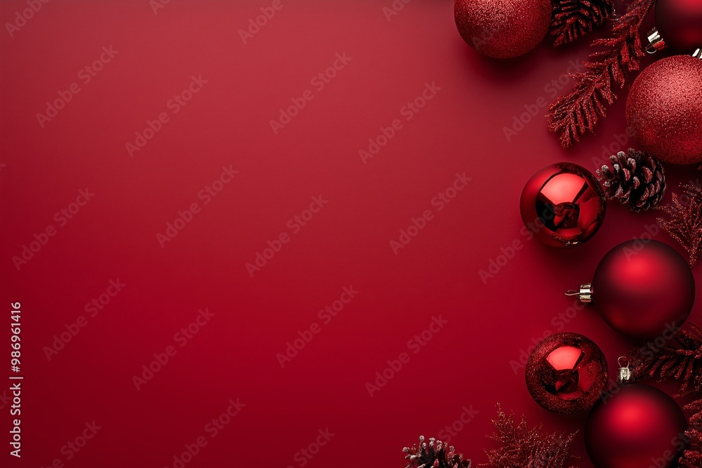 Poster red background with a red border. there are many red balls on the background. some of them are in th