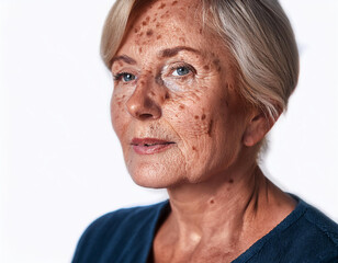 Obraz premium Woman Suffering From Sun Damage Actinic Keratosis