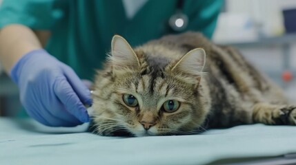 veterinarian examining a cat in a veterinary clinic, close-up