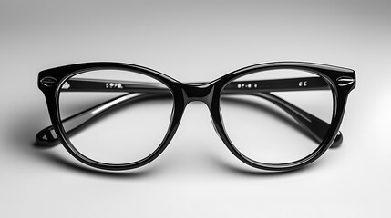 Round black eyeglasses rest stylishly against a stark white background.