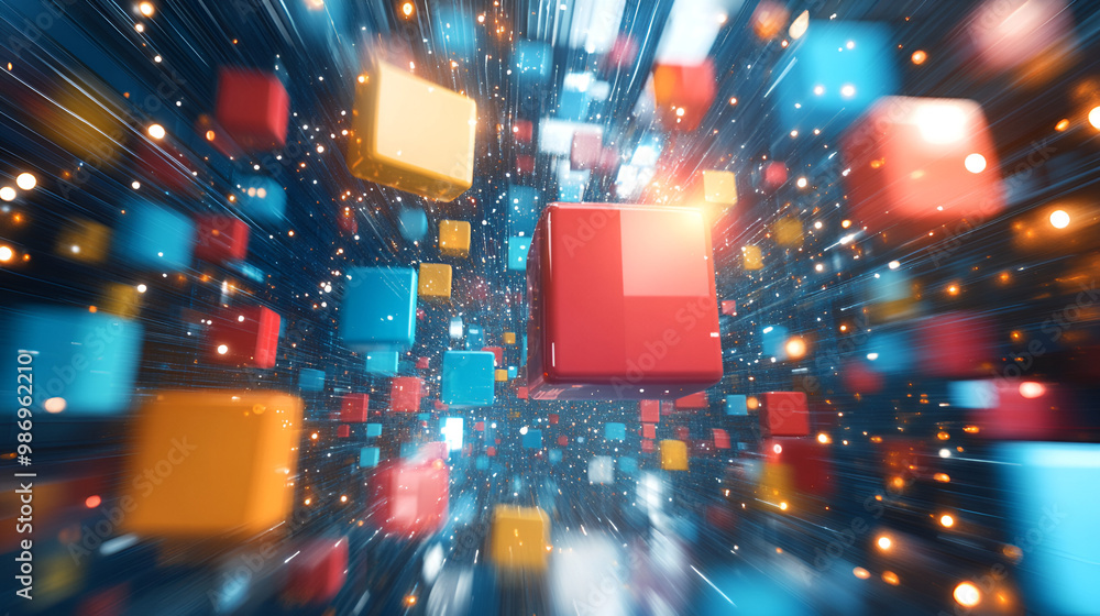 Canvas Prints colorful cubes floating through a vibrant, futuristic digital landscape with dynamic lighting effect