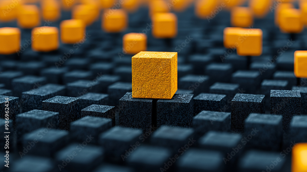 Aufkleber abstract composition of contrasting yellow and black cubes arranged in a grid pattern, showcasing a 