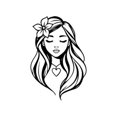 Elegant Charm Black Logo with a Woman's Face Iconic Simplicity Vector Icon of Black Female Face. beautiful floral girl with love sign icon logo