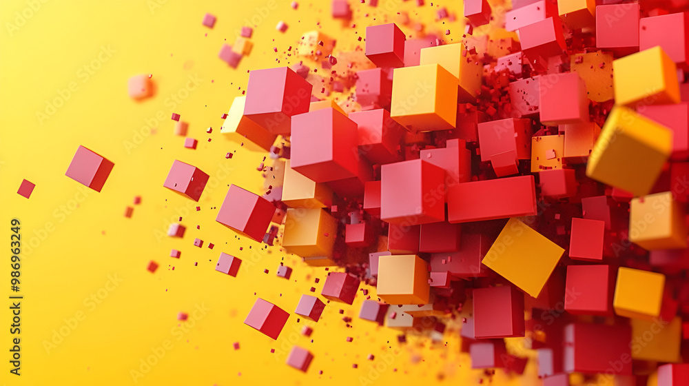 Aufkleber colorful abstract cubes floating in a vibrant yellow background create a dynamic visual display of s