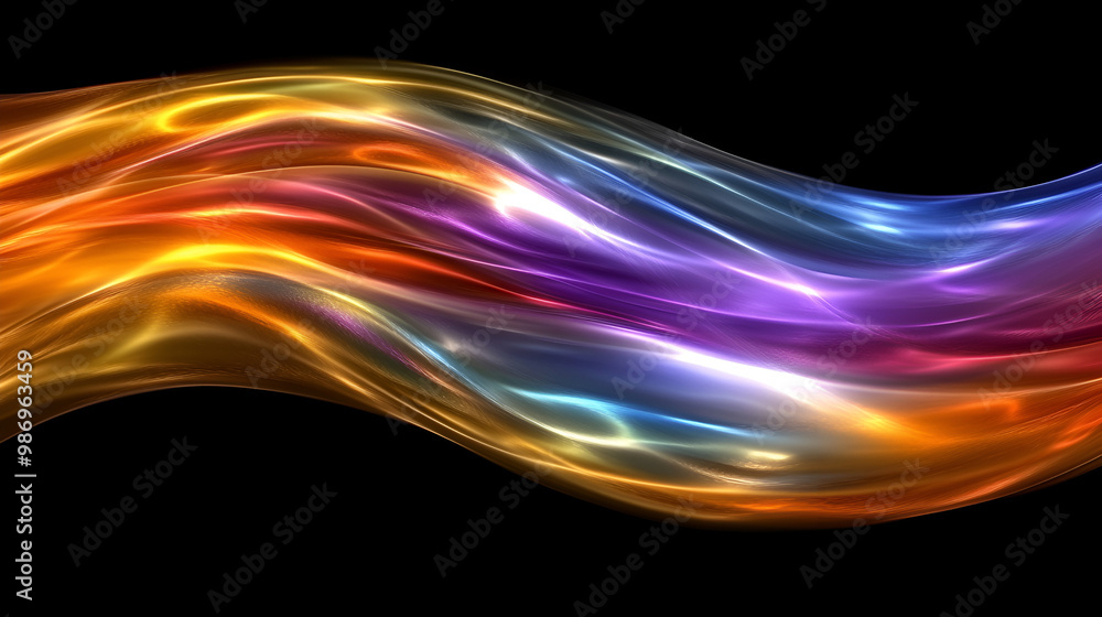 Aufkleber colorful flowing waves of light create an abstract visual display on a black background at night