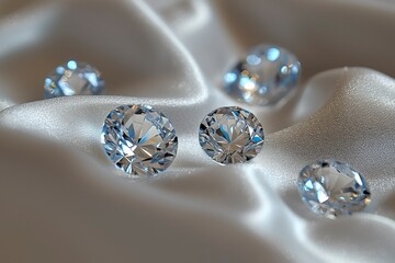 Sparkling Diamonds on White Satin Fabric