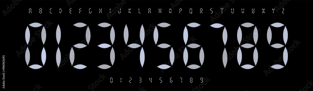 Aufkleber Digital geometric font, clean segmented design mimicking LED displays. Minimalist style alphabet for futuristic and tech themes, sports branding, jersey numbers, team merchandise. Vector typeset
