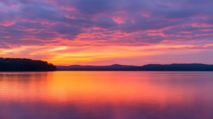 Naklejka premium Panorama of a stunning sunset with a wide view of the horizon.