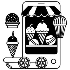 Ice-cream Shop Cover Photo Line Art Vector Illustration