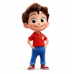 Smiling toddler boy in jeans and shirt, studio shot