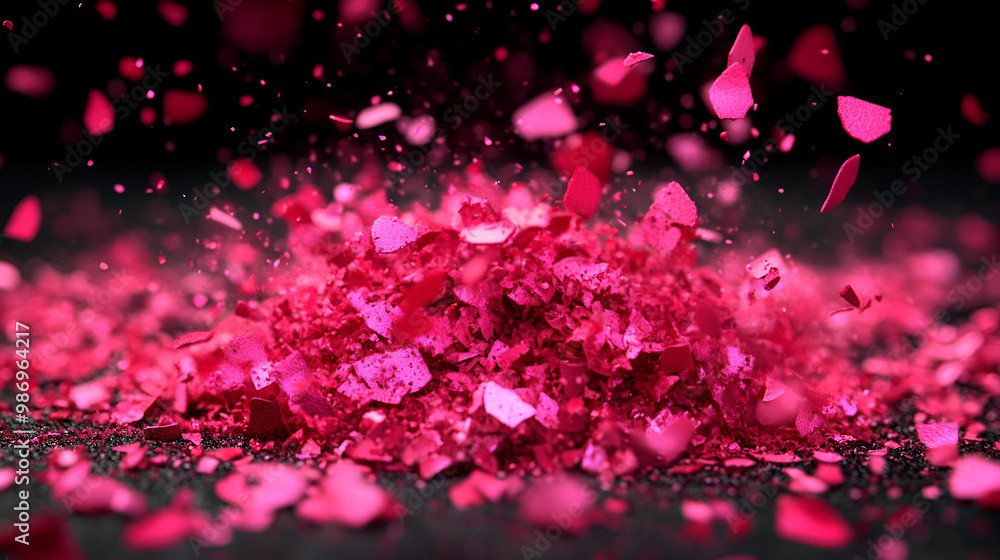 Poster vibrant pink glitter particles scatter across a dark surface, creating a mesmerizing display of colo