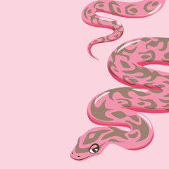 2025年巳年年賀状デザイン素材　おしゃれなピンク色の蛇　正方形　文字なし