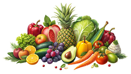 Fruits and Vegetables on a Transparent PNG Background