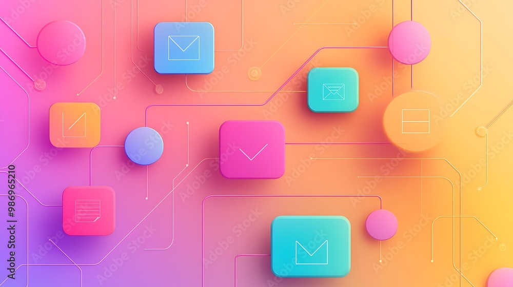 Poster abstract geometric shapes form a network, representing the connections in modern technology.