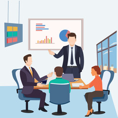 Business report at a meeting of company employees. Presentation of the project ,Business team partner on meeting .