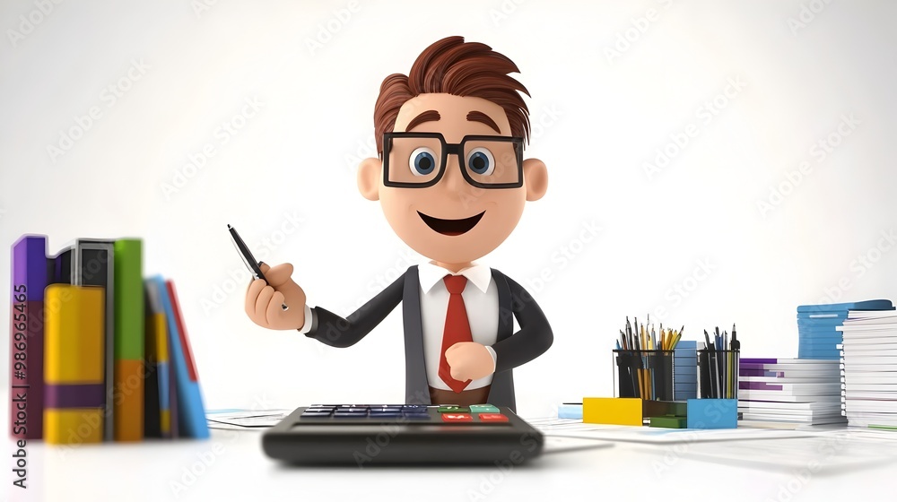 Aufkleber efficient businessman analyzing data at desk with technology tools