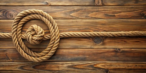 Fototapeta premium Rope knot on wooden board with nautical themed decor
