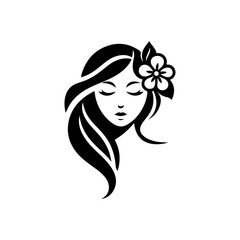 Elegant Charm Black Logo with a Woman's Face Iconic Simplicity Vector Icon of Black Female Face. beautiful floral girl with love sign icon logo