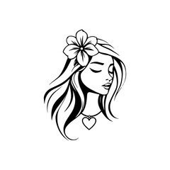 Elegant Charm Black Logo with a Woman's Face Iconic Simplicity Vector Icon of Black Female Face. beautiful floral girl with love sign icon logo