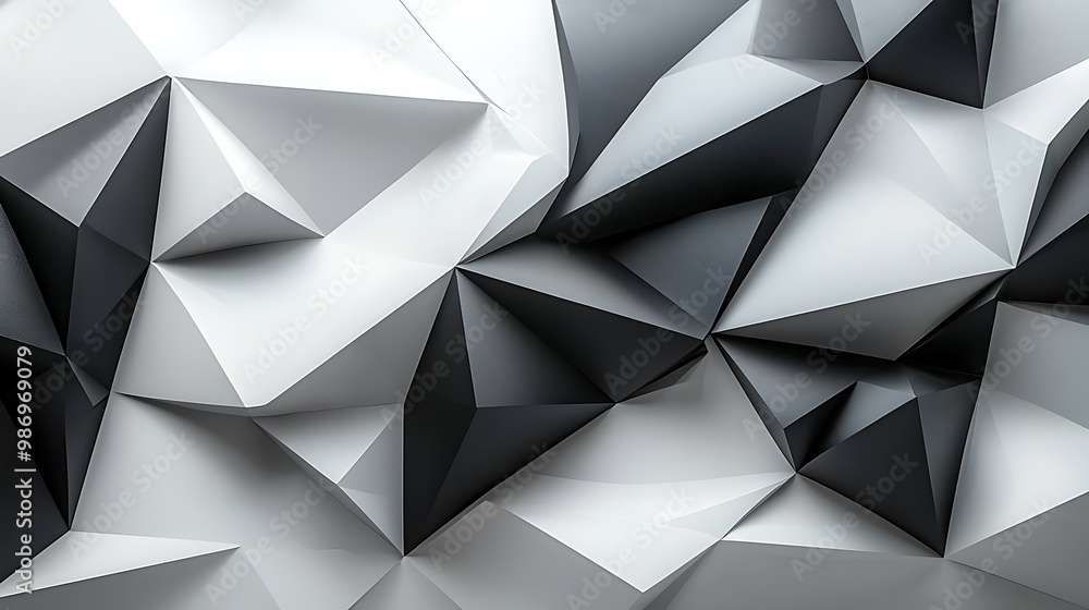 Poster an abstract geometric pattern in black and white forms a low poly background texture.