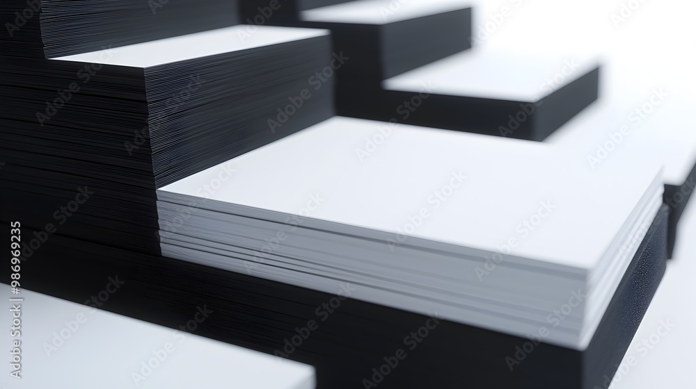 Poster neatly stacked business cards in a row on white background for professional networking