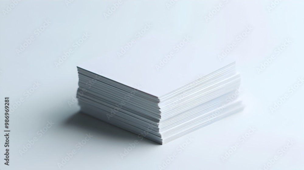 Poster neatly stacked business cards in a row showcasing professional networking and corporate branding
