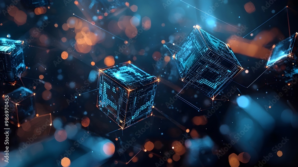 Aufkleber floating 3d cubes and graphs representing creative business data visualization